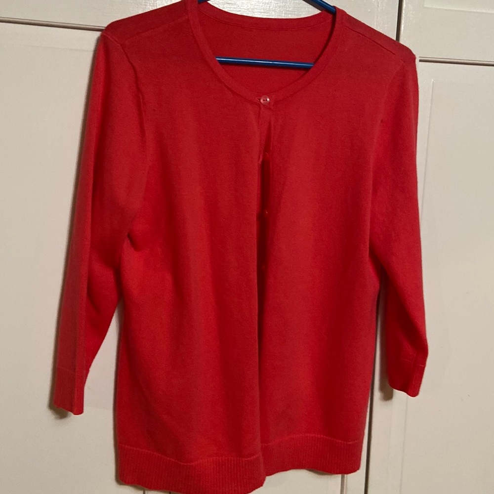 Cardigan Sweater size M/L three quarter length sleeves. Coral color